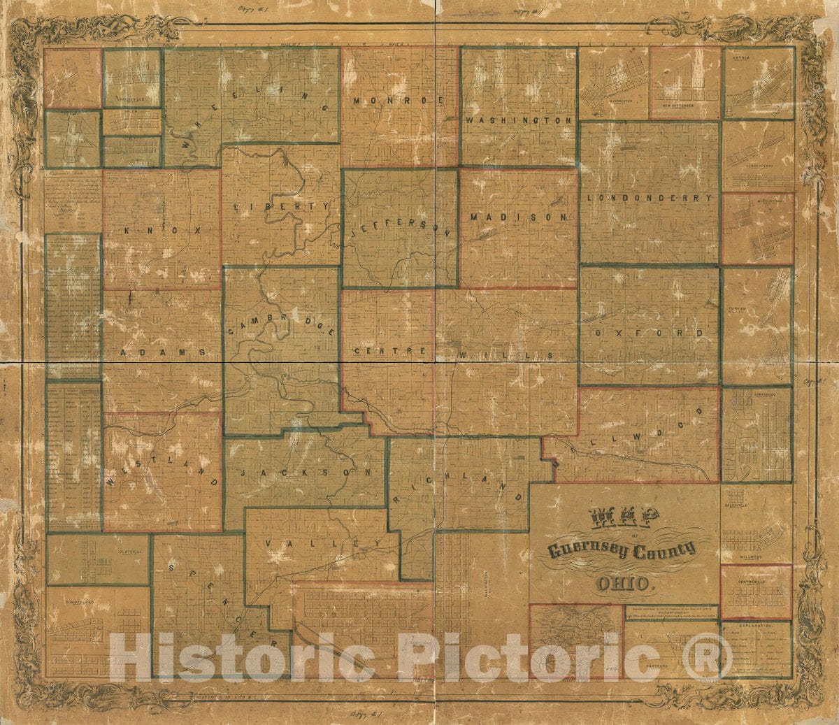Historic 1855 Map - Map of Guernsey County, Ohio