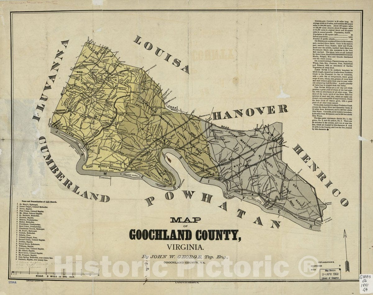 Historic 1881 Map - Map of Goochland County, Virginia