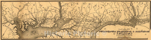 Historic 1850 Map - Map of The Philadelphia, Wilmington, Baltimore Railroad shewing sic its Connections.