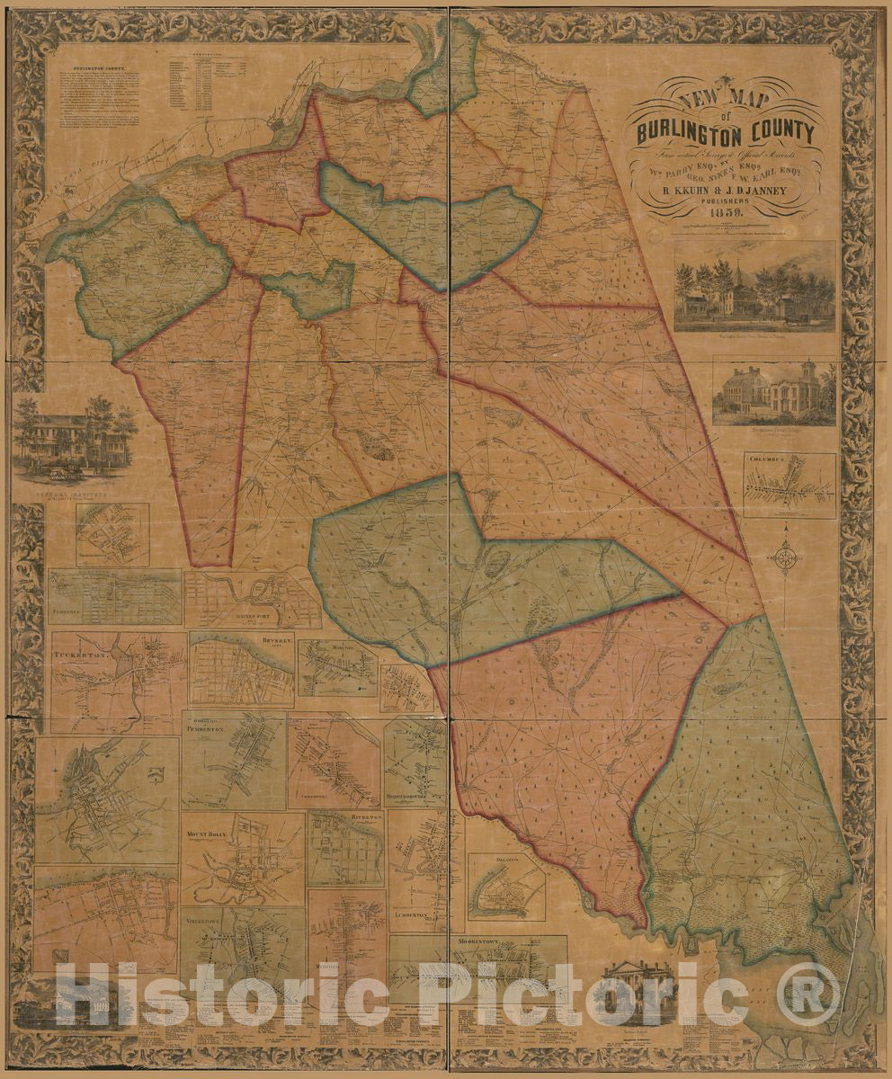 Historic 1859 Map - New map of Burlington County : from Actual surveys & Official Records