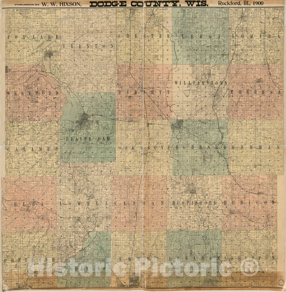 Historic 1900 Map - Dodge County, WIS.