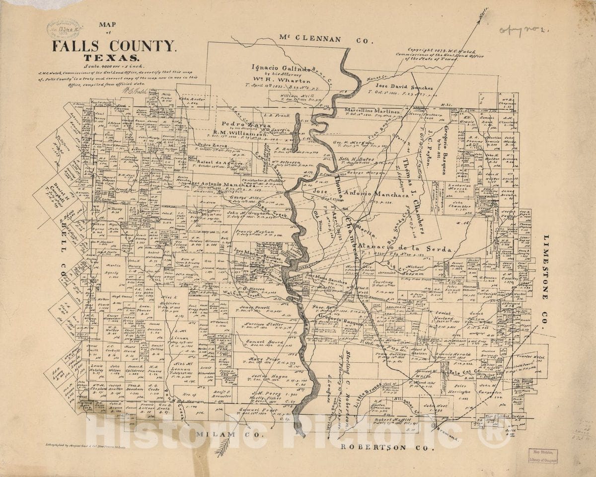 Historic 1879 Map - Map of Falls County, Texas.