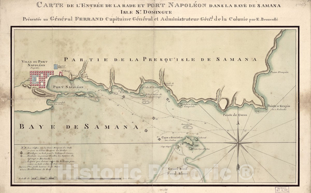 Historic 1807 Map - Carte de l'entrÃ©e de la Rade et Port NapolÃ©on Dans la Baye de Samana, Isle St. Domingue