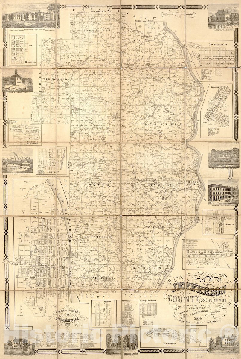 Historic 1856 Map - Map of Jefferson County, Ohio : from Actual surveys