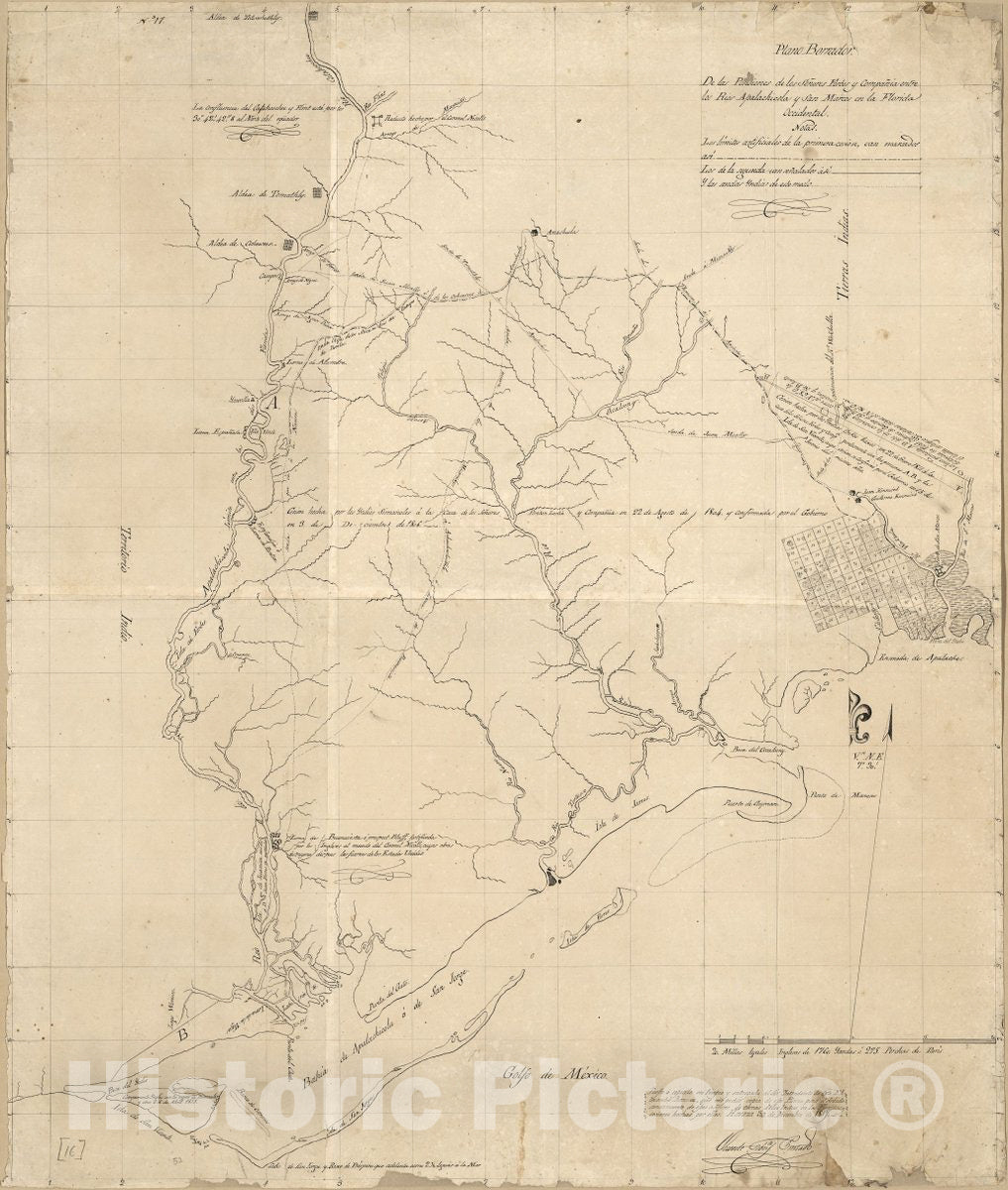 Historic 1817 Map - Plano borrador de las posesiones Los SeÃ±ores Forbes y CompaÃ±ia Entre Los Rios Apalachicola y San Marcos en la Florida Occidental.