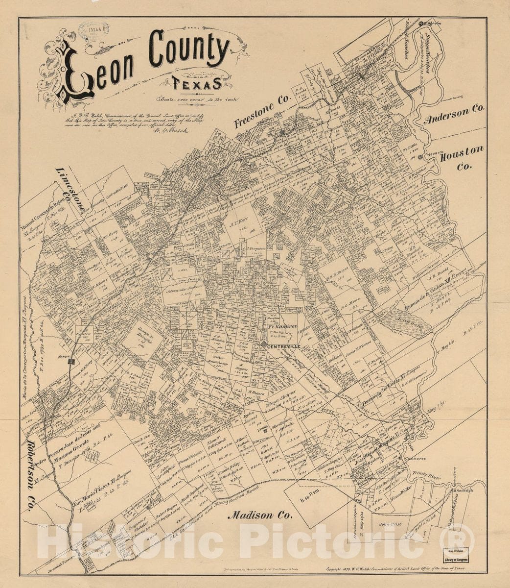 Historic 1879 Map - Leon County, Texas.