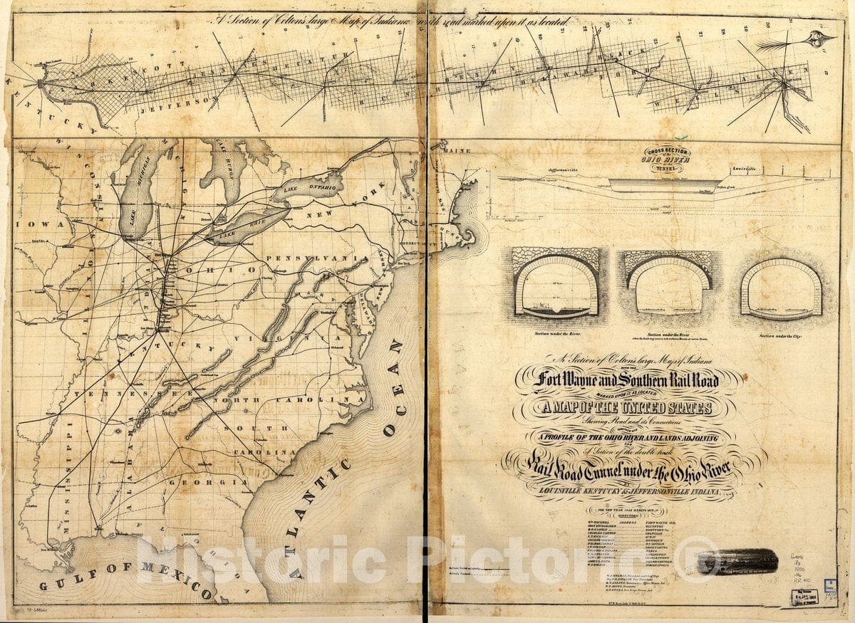 Historic 1855 Map - A Section of Colton's Large map of Indiana with The Fort Wayne and Southern Rail Road