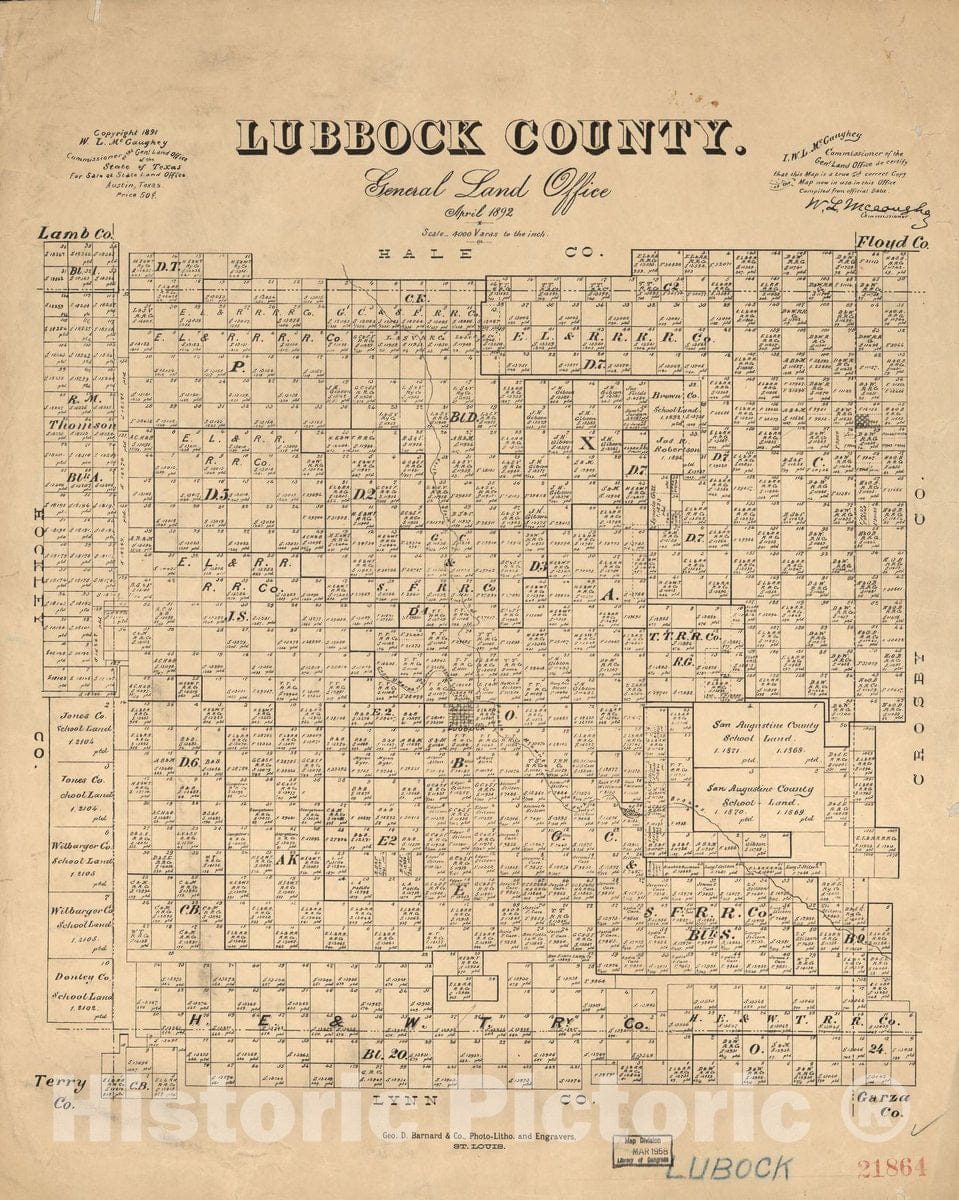 Historic 1892 Map - Lubbock County.