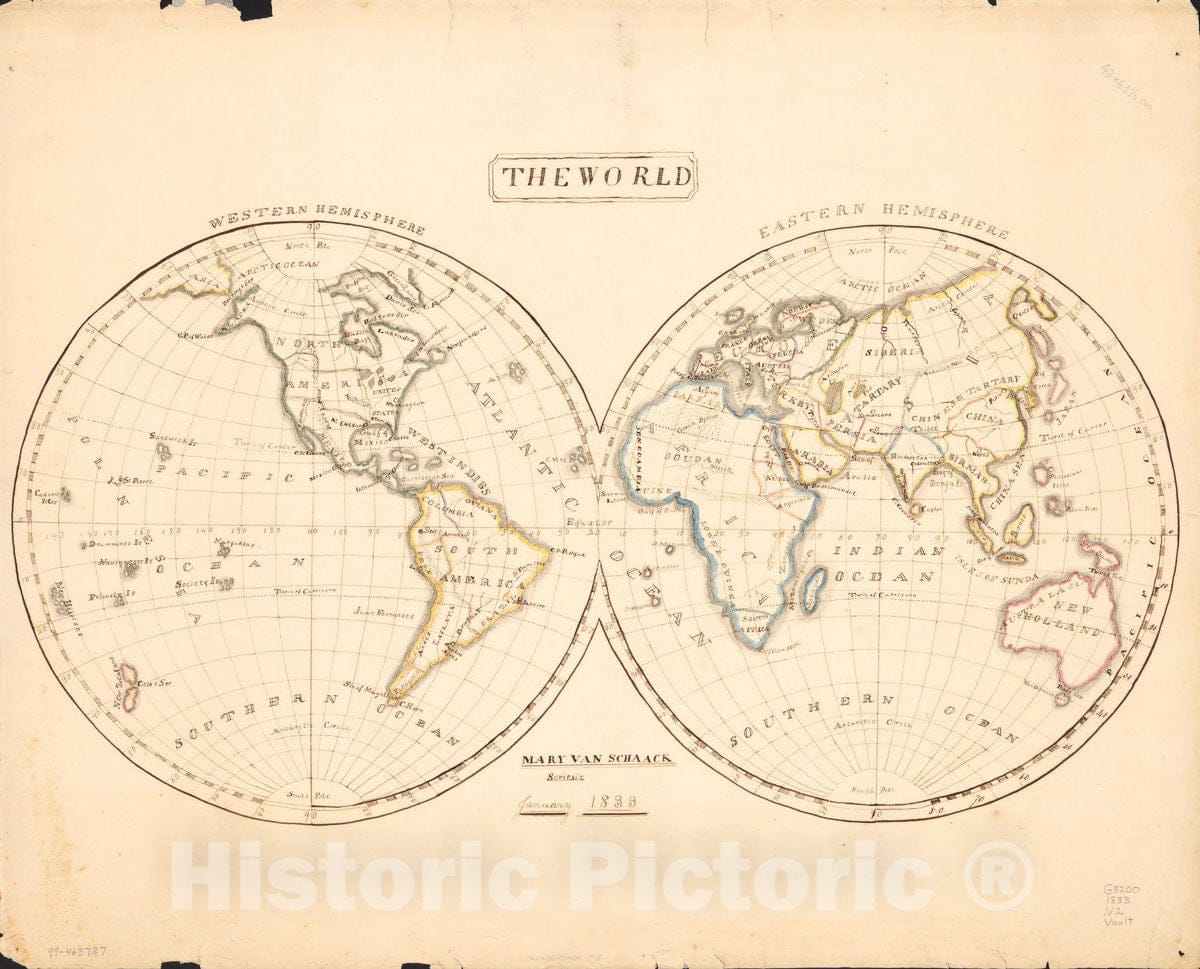 Historic 1833 Map - The World
