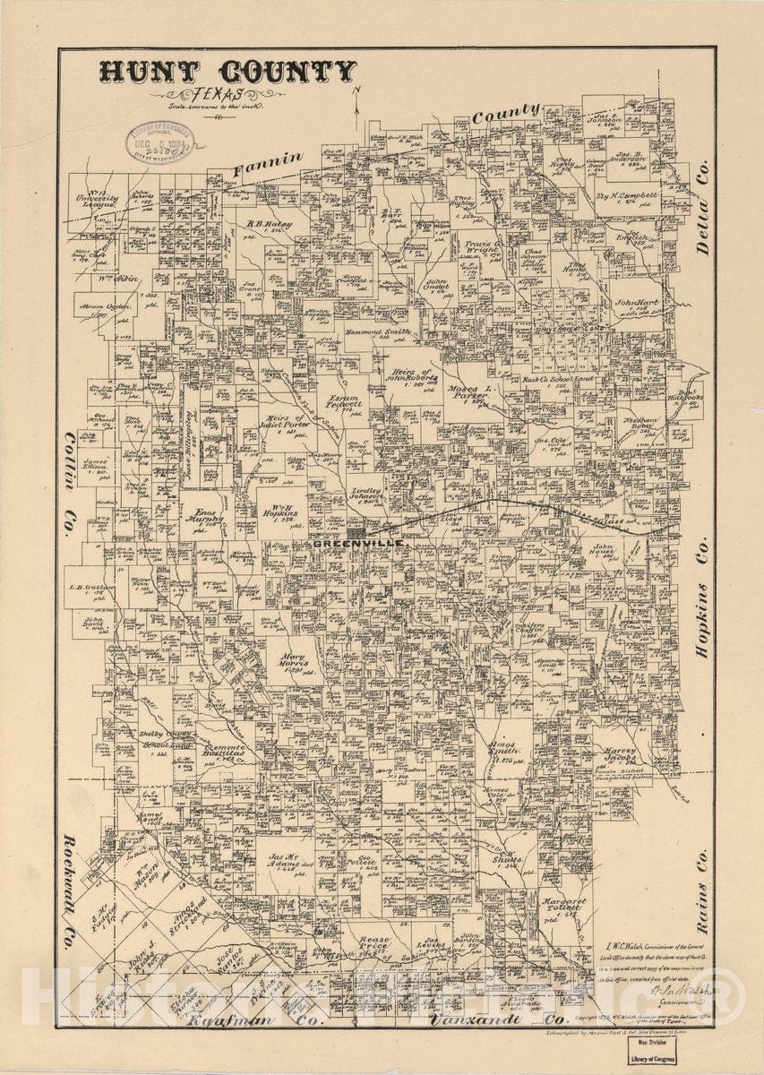 Historic 1879 Map - Hunt County, Texas.