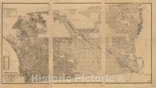 Historic 1889-1890 Map - Official map of San Diego County, California : compiled from Latest Official maps of U.S. surveys, Railroad and Irrigation surveys, County Records