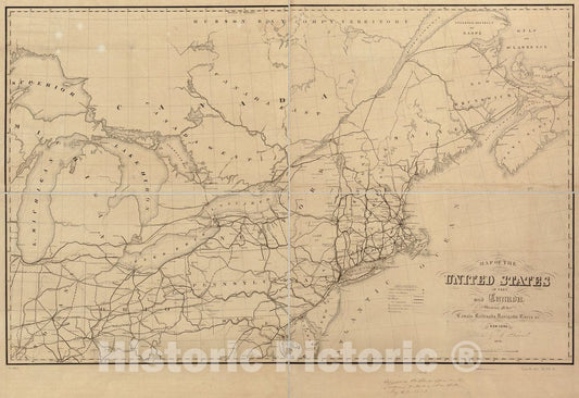 Historic 1852 Map - Map of The United States in Part and Canada, Showing All The canals, Railroads, navigable Rivers