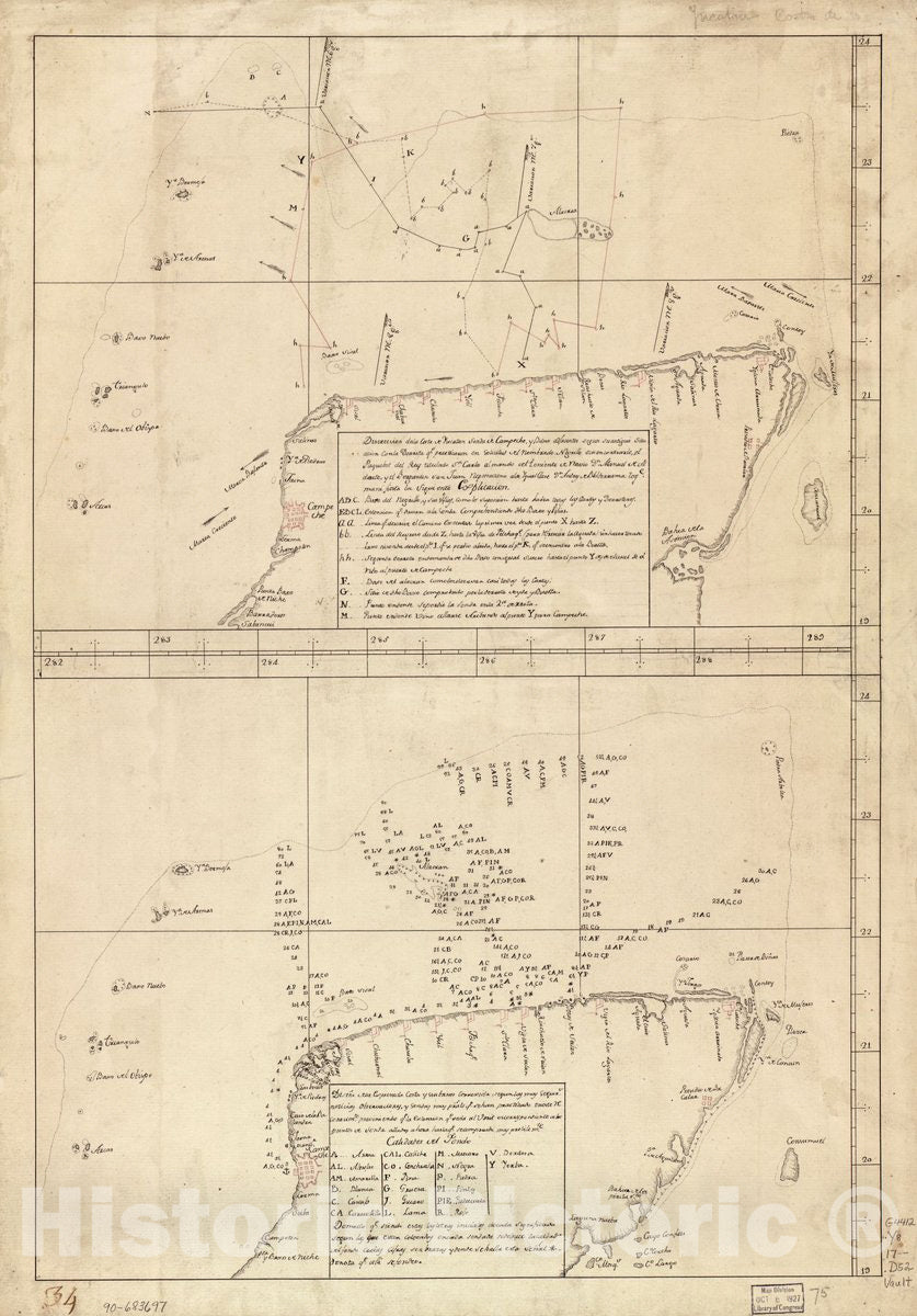 Historic 1700 Map - Map Showing Coast of Northern YucatÃ¡n Peninsula 2
