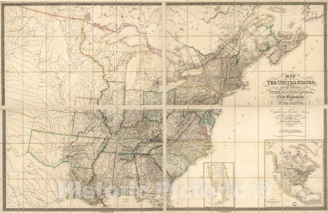 Historic 1827 Map - Map of The United States and The Provinces of Upper & Lower Canada, New Brunswick, and Nova Scotia