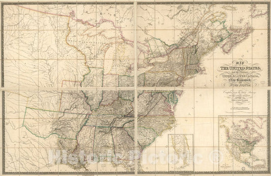 Historic 1827 Map - Map of The United States and The Provinces of Upper & Lower Canada, New Brunswick, and Nova Scotia