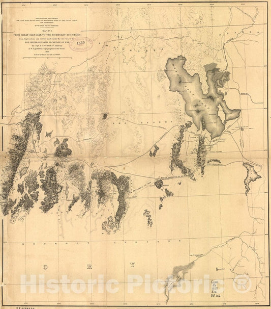 Historic 1855 Map - from Great Salt Lake to The Humboldt Mountains.