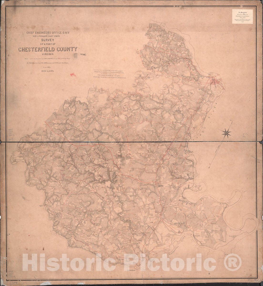 Historic 1863 Map - Survey of a Part of Chesterfield County, Virginia.