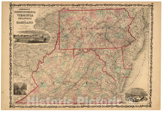 Historic 1862 Map - Johnson's Pennsylvania, Virginia, Delaware, and Maryland 1