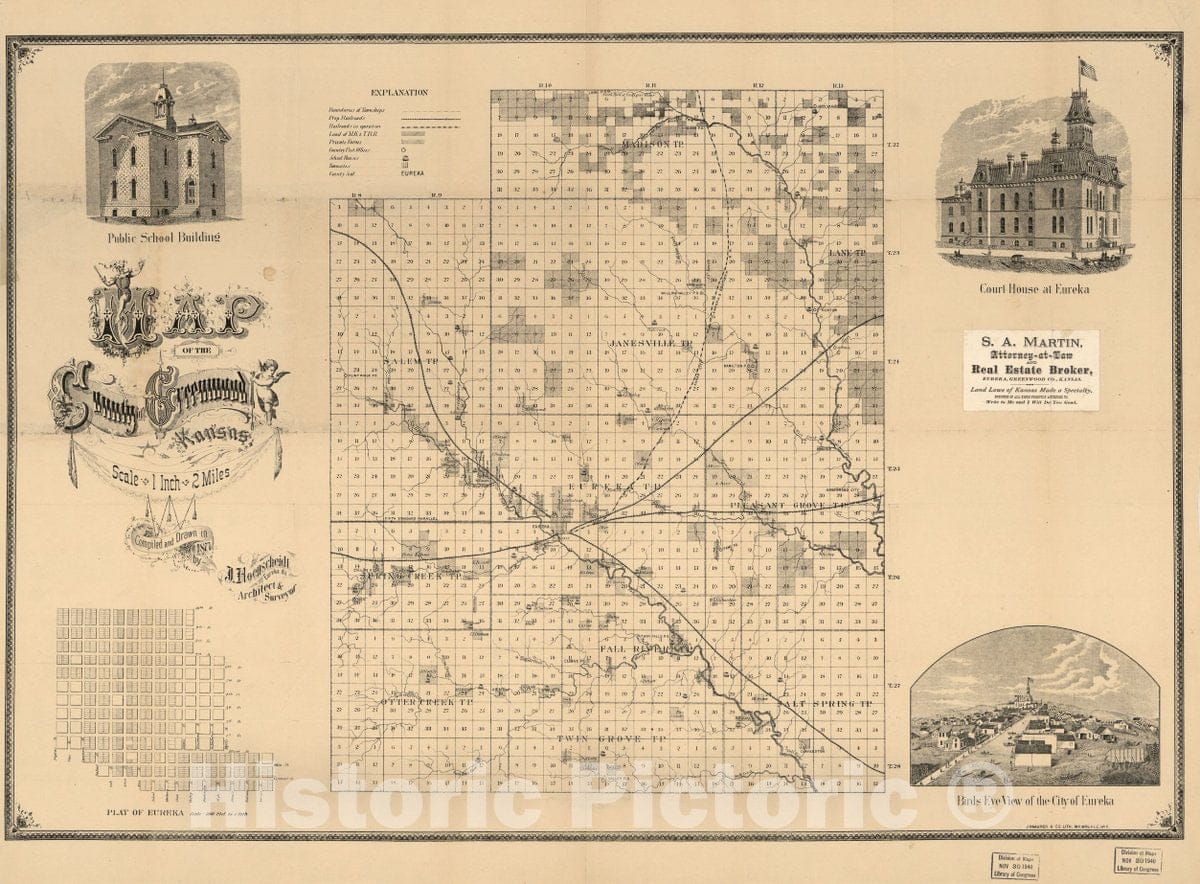 Historic 1877 Map - Map of The County of Greenwood, Kansas