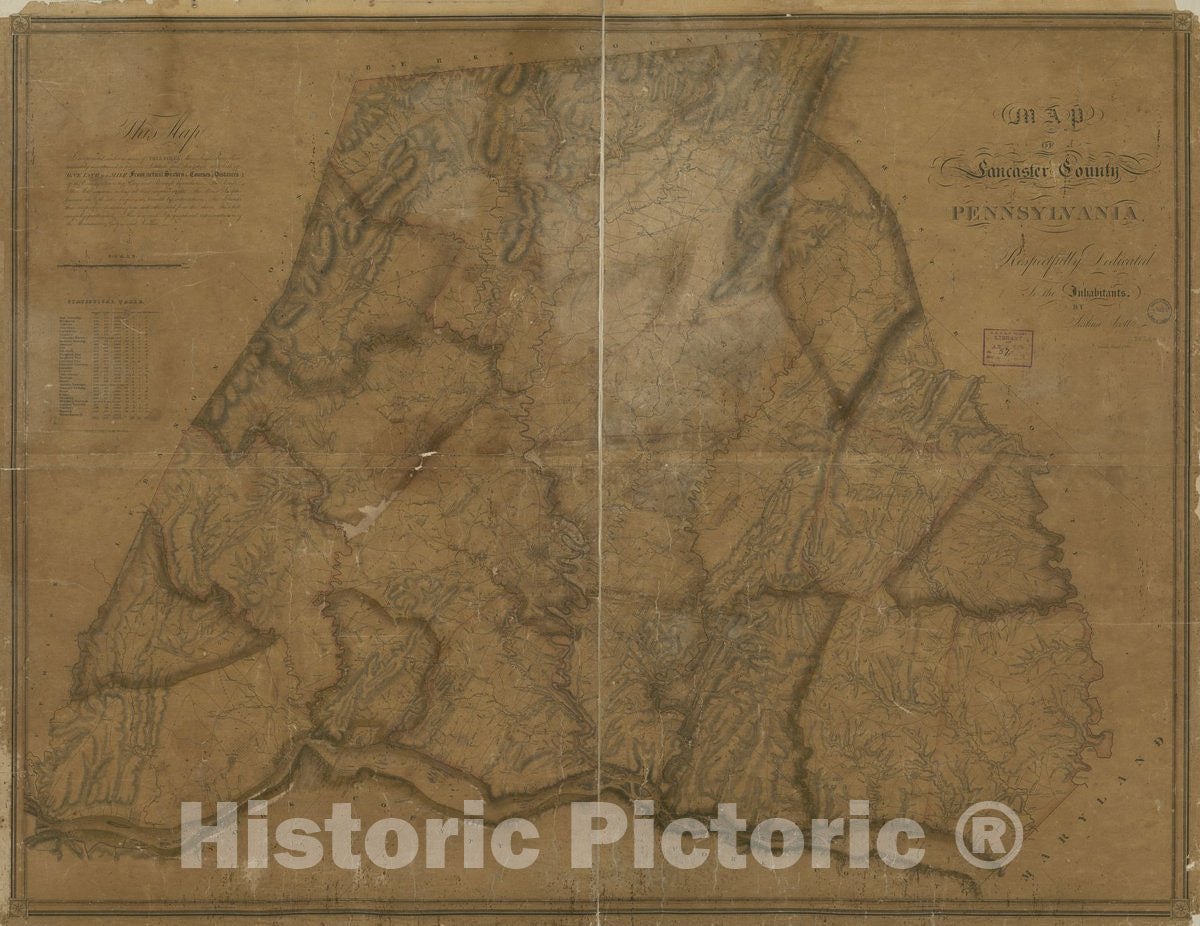 Historic 1824 Map - Map of Lancaster County, Pennsylvania