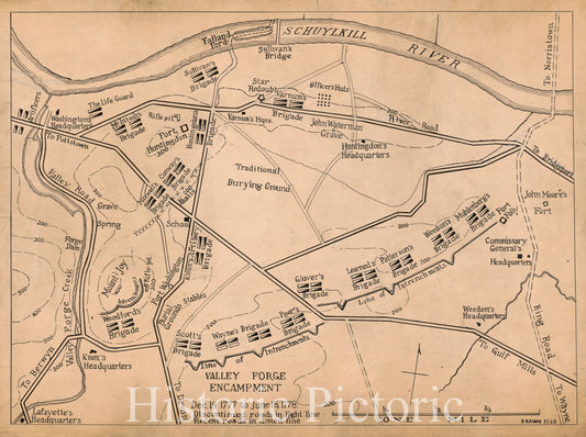 Historic 1928 Map - Valley Forge Encampment, Dec. 19, 1777 to June 18, 1778.