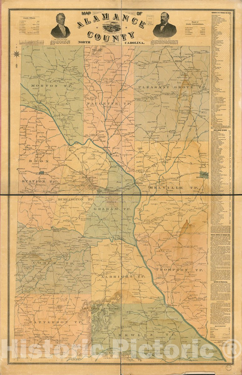 Historic 1893 Map - Map of Alamance County, North Carolina