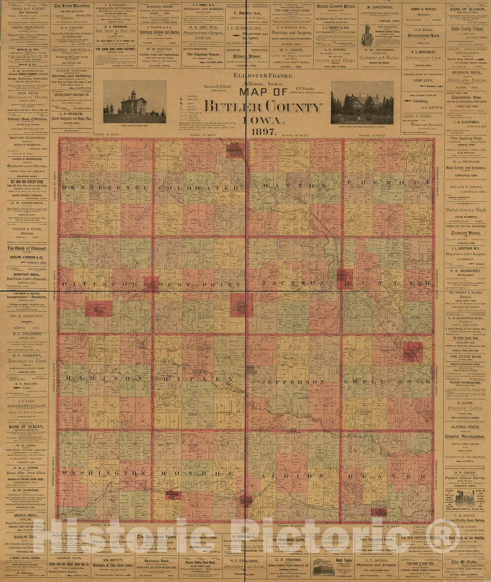 Historic 1897 Map - Map of Butler County, Iowa