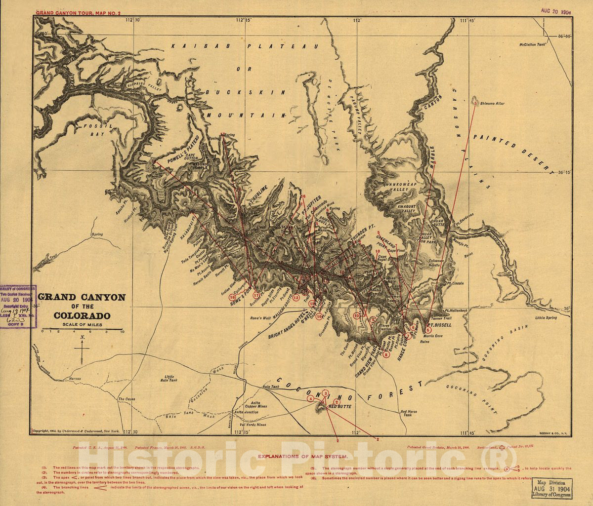 Historic 1904 Map - Grand Canyon of The Colorado.