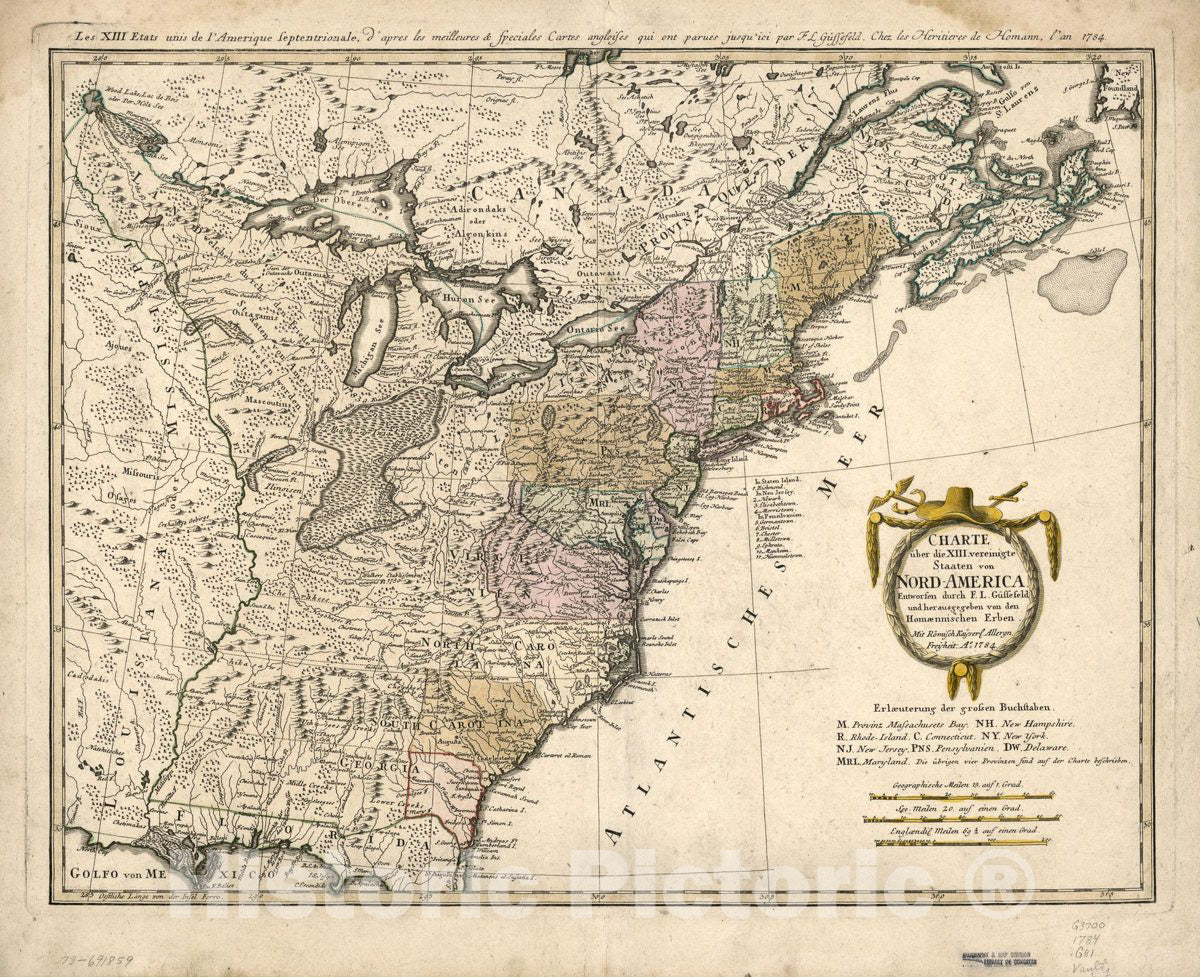 Historic 1784 Map - Charte Ã¼ber de XIII Vereinigte Staaten von Nord-America,