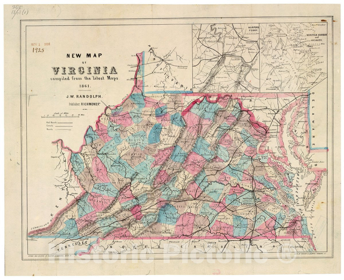 Historic 1861 Map - New map of Virginia : compiled from The Latest maps