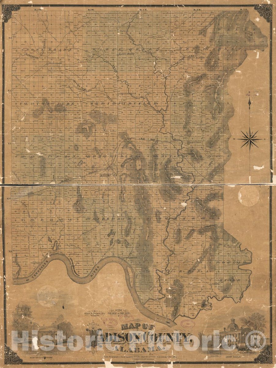 Historic 1875 Map - Map of Madison County, Alabama