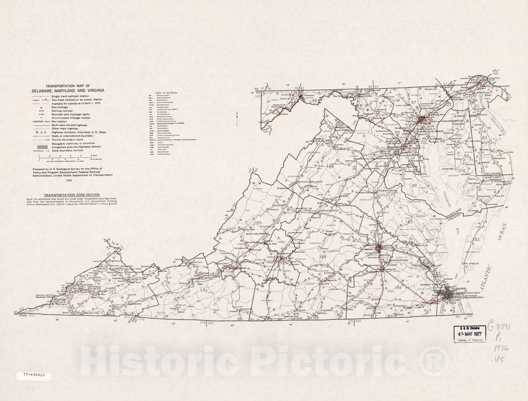 Historic 1976 Map - Transportation map of Delaware, Maryland, and Virginia.