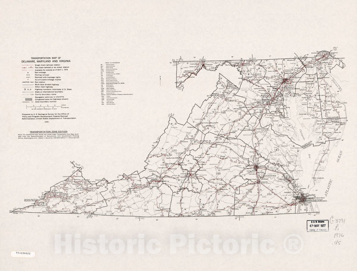 Historic 1976 Map - Transportation map of Delaware, Maryland, and Virginia.