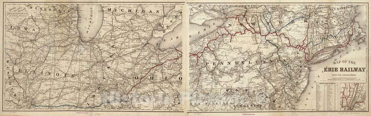 Historic 1869 Map - Map of The Erie Railway and its Connections.