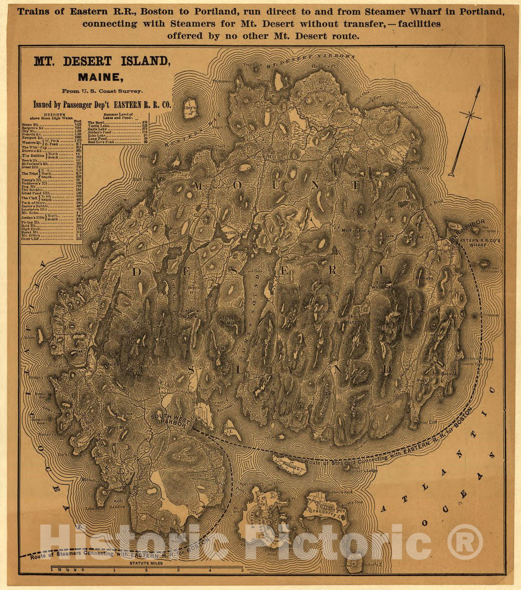 Historic 1890 Map - Mount Desert Island, Maine.