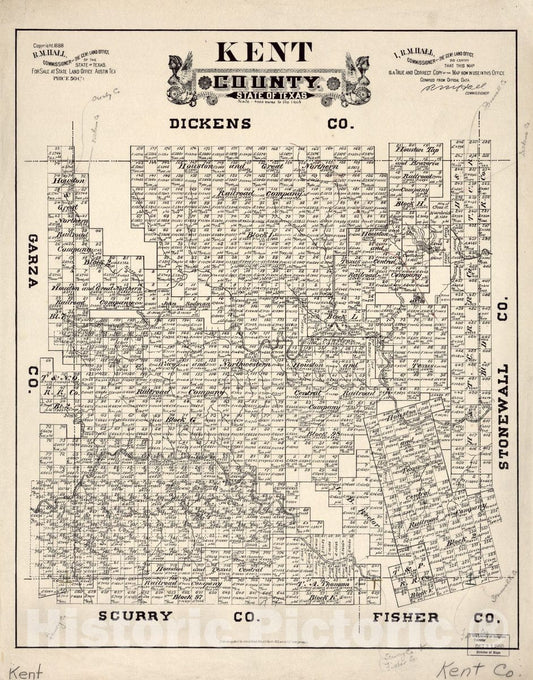 Historic 1888 Map - Kent County, State of Texas
