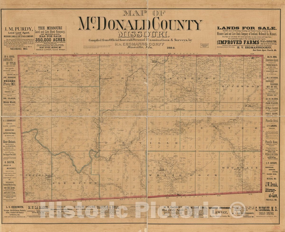 Historic 1884 Map - Map of McDonald County, Missouri:
