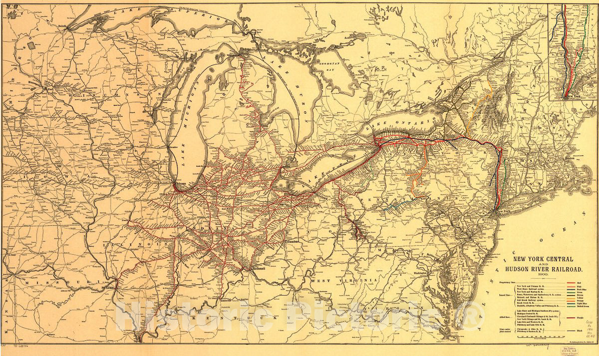 Historic 1900 Map - New York Central and Hudson River Railroad.