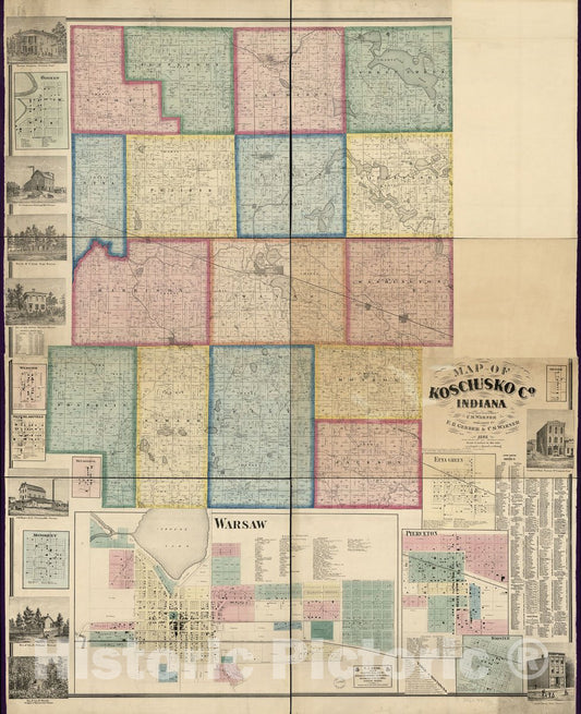 Historic 1866 Map - Map of Kosciusko Co, Indiana