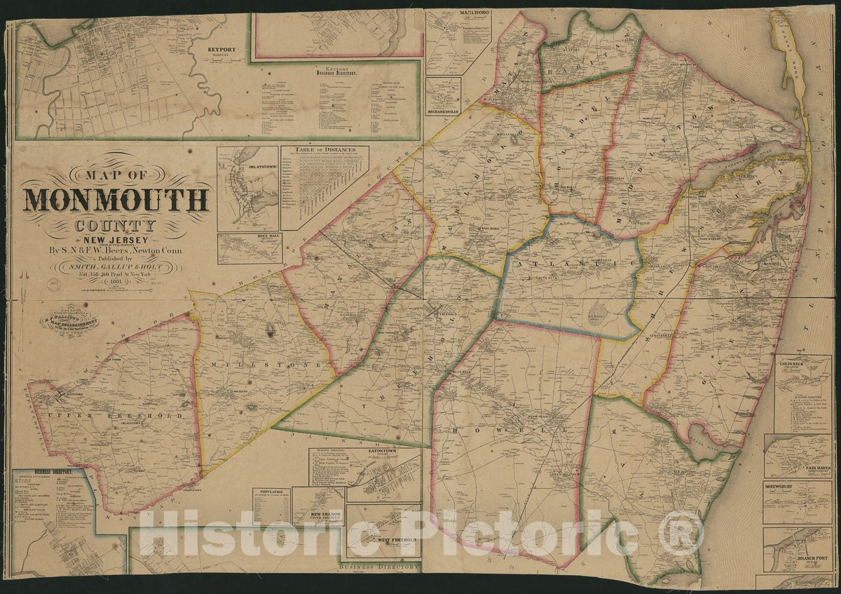 Historic 1861 Map - Map of Monmouth County, New Jersey : from Actual surveys