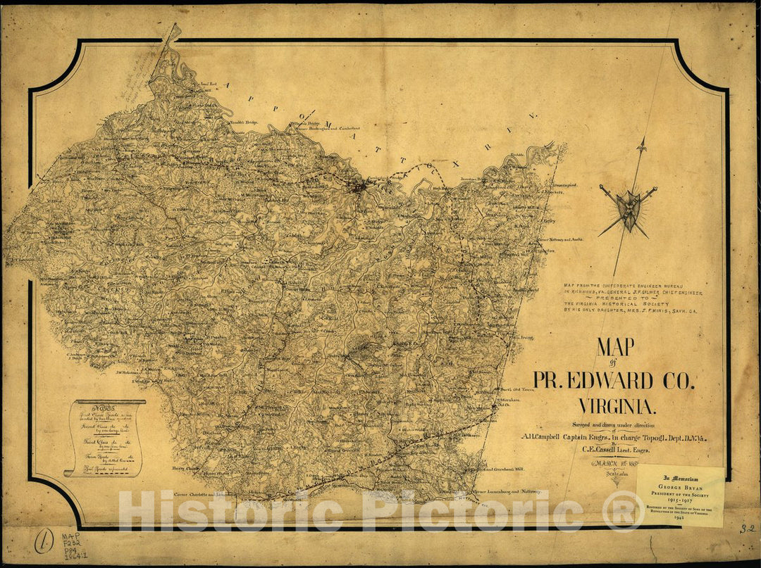 Historic 1864 Map - Map of Pr. Edward Co, Virginia