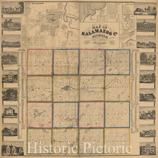 Historic 1861 Map - Map of Kalamazoo Co, Michigan