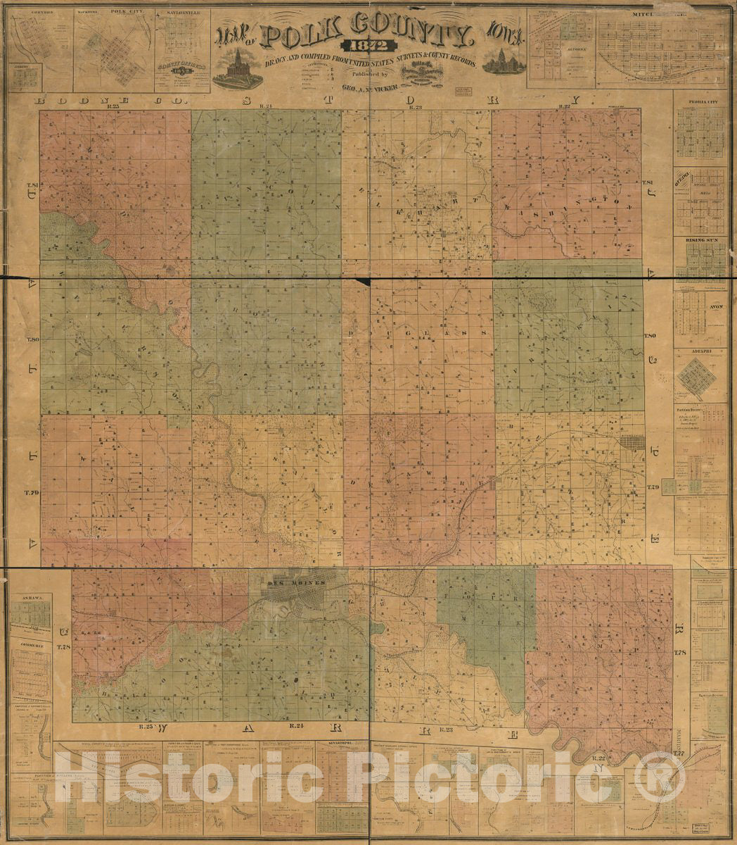 Historic 1872 Map - Map of Polk County, Iowa