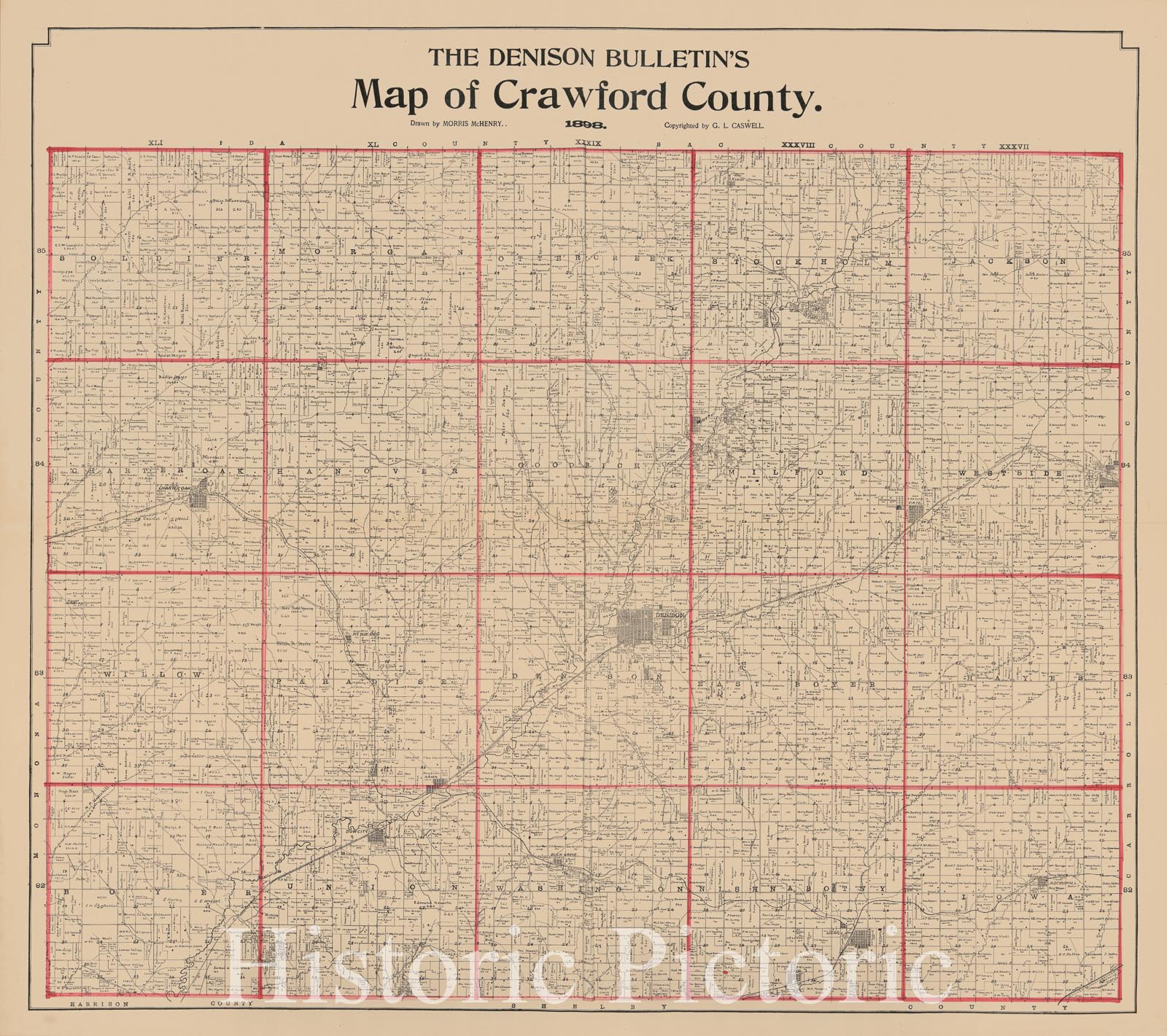 Historic 1898 Map - The Denison Bulletin's map of Crawford County
