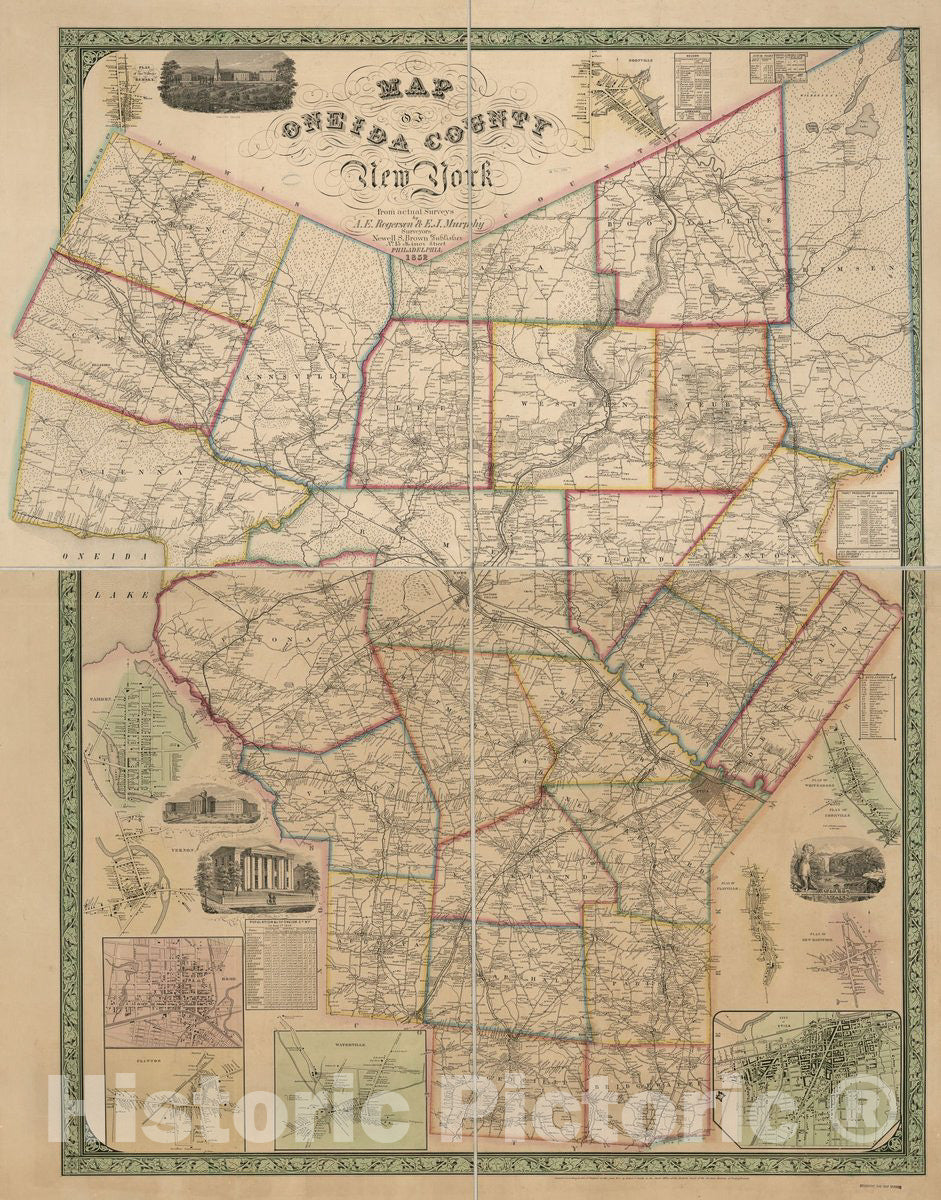 Historic 1852 Map - Map of Oneida County, New York : from Actual surveys