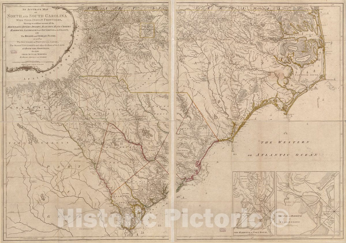 Historic 1794 Map - an Accurate map of North and South Carolina with Their Indian Frontier, shewing in a Distinct Manner All The Mountains