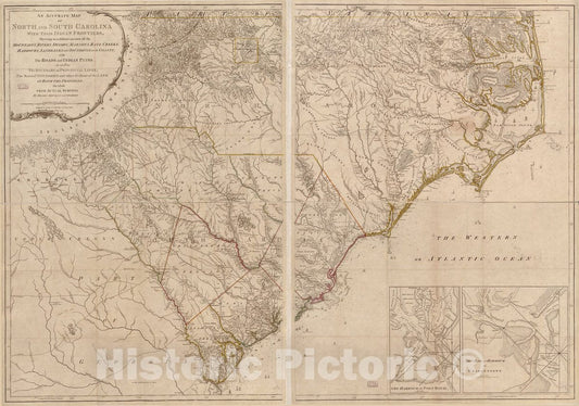 Historic 1794 Map - an Accurate map of North and South Carolina with Their Indian Frontier, shewing in a Distinct Manner All The Mountains