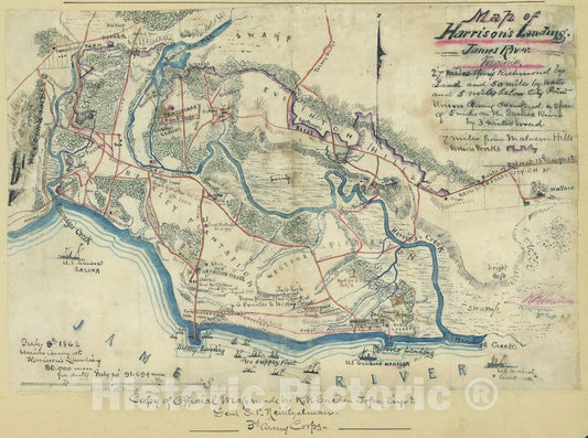 Historic 1862 Map - Map of Harrison's Landing, James River, Virginia.
