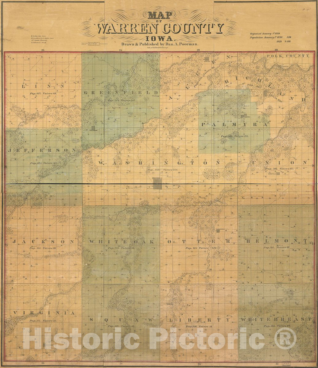 Historic 1859 Map - Map of Warren County, Iowa