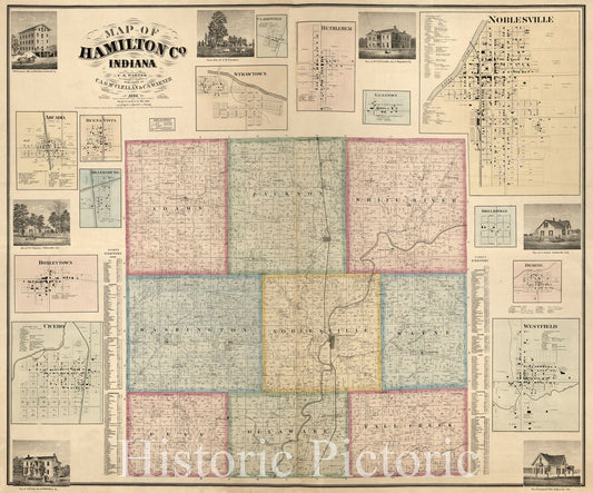 Historic 1866 Map - Map of Hamilton County, Indiana